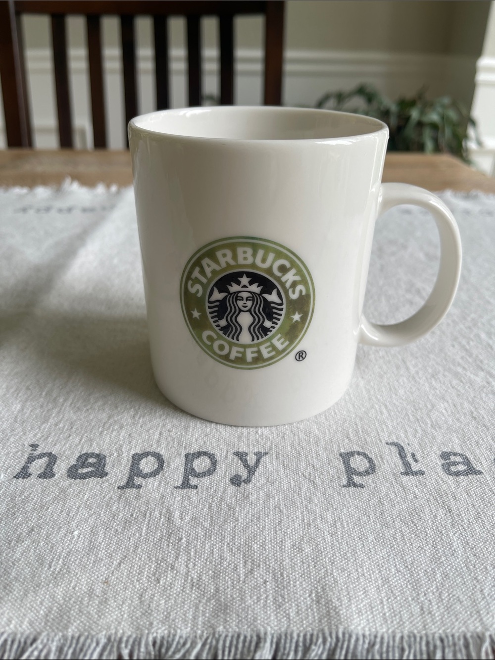 2001 Vintage Starbucks Cream Ceramic Mug with Light Green Logo